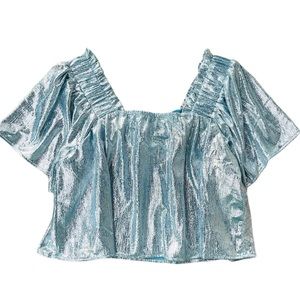 Queen of Sparkles Powder Blue Pebble Flutter Top